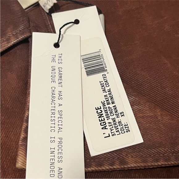 L’AGENCE Laverne Cotton Coated Cropped Biker Moto Jacket size xs NWT  $600 - Picture 4 of 12